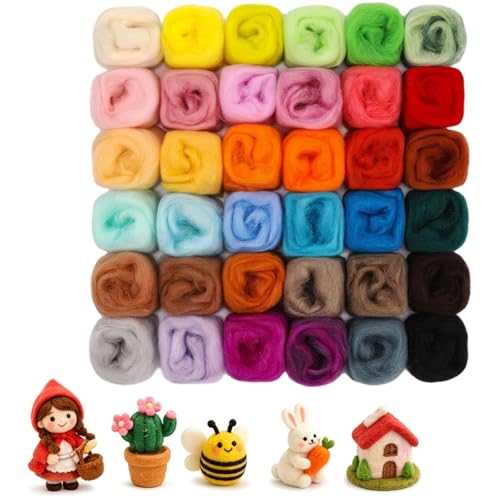 JESIFFY 36 Colours Needle Felting Wool Soft Felting Wool Roving Starter Felt Supplies for DIY Wool Crafts Beginner & Artists Friendly Wool Art Set