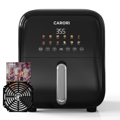 Image of CARORI 7.5 Qt Air Fryer with Viewing Window, 12 Presets and DIY Mode, 1700W, Large Nonstick Dishwasher-Safe Basket, Air Fry, Bake, Roast, Reheat, Dehydrate, Black