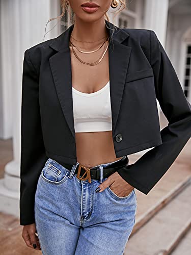 Milumia Women's Collarless Work Office Business Casual Cropped Blazer Jacket Black Medium #TOP2
