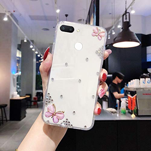 JAWSEU Case Compatible with Xiaomi Redmi 6, Bling Diamond 3D Shiny Glitter Butterfly Design Transparent Crystal TPU Silicone Ultra Thin Slim Soft Gel Rubber Bumper Girls Phone Protective Case,Purple