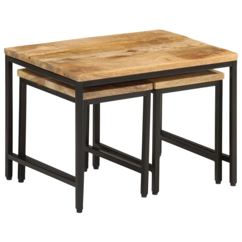 RMIHSJG Mesa de bistró para exterior, pequeña mesa auxiliar para jardín, mesa auxiliar para exteriores, mesa pequeña – 3 unidades – Mesa de juego de 3 unidades – madera maciza de mango y hierro para