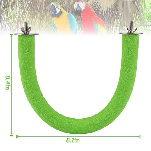 Image of Rypet U Shape Parrot Perch Stand Toy for Paw Grinding Clean Stick Exercise, Rough-Surfaced Quartz Bird Perch Standing Cage Accessories for for Small Parakeets Cockatiels Conures Macaws Finches(Green)