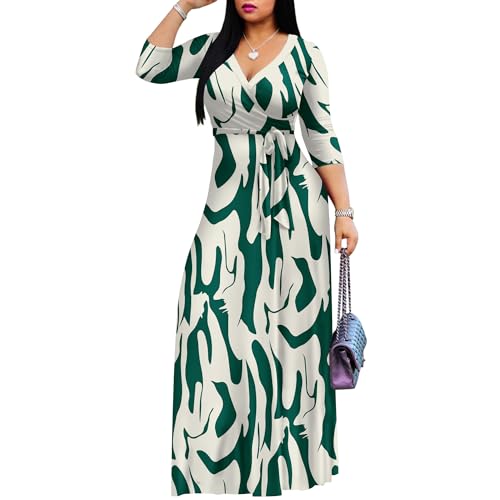 Image of FANDEE Plus Size Maxi Dress for Women Casual Summer Sundress V-Neck 3 /4 Sleeve