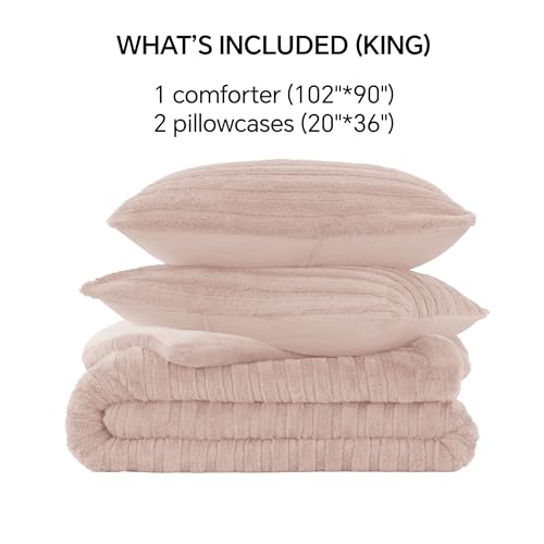 Image of BEDELITE Faux Fur King Size Comforter Set, Fluffy Bed Set, Pink
