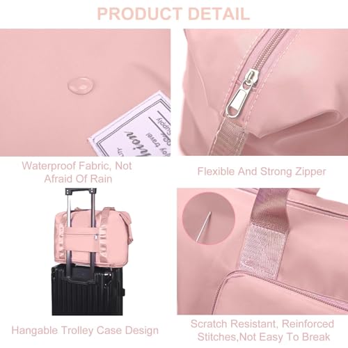 Image of Large Capacity Folding Travel Tote Bag, Oxford Fabric Waterproof Lightweight Foldable Travel Duffel Bag, Portable Expandable Travel Bag, Dry and Wet Separation Carry On Bag for Airplanes (bright pink)
