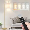 Coucrek Floor Lamp for Living Room, 9W LED Bulb, Remote Custom Color Temperature & Brightness, Standing Lamps for Bedroom Office, Gold