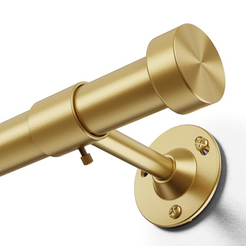 YaFex Heavy Duty Curtain Rods 32-120 Inch 1 Inch Adjustable Gold Curtain Rod for Windows Long Window Treatment Rods with Aluminium Finials Easy Installation