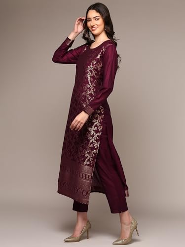 Image of Vaamsi Women's Chanderi Ethnic Motifs Woven Design Straight Kurta Pant With Dupatta With Cotton Inner