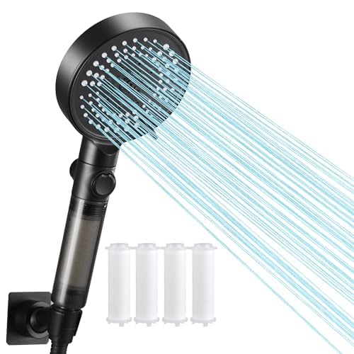 KINSE Alcachofa de ducha para ahorro de agua con botón de parada, cabezal de ducha con filtro, sin manguera, 7 tipos de chorro, eliminación del agua dura, cloro residual, bacterias y metales pesados,
