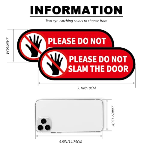 Image of 2 PCS Please Do Not Slam Door Sign Stickers, Waterproof and UV Resistant Close Gently Sign for Van Car SUV Taxi Driver Window (Large Size), 7.1*2.4IN, Red-M
