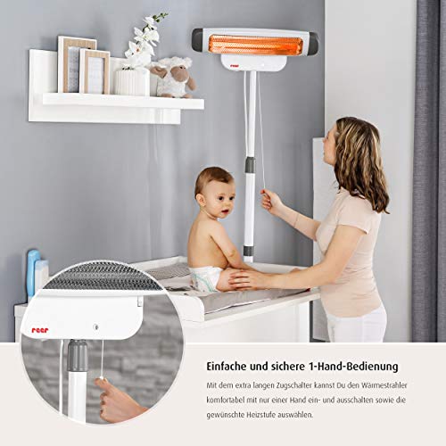 reer Wickeltischstrahler FeelWell 2in1, Standheizstrahler und Wandmontage, 2 Heizstufen, Timer, Kippsicherung, geprüft nach Medizinstandard, 1 Stück (1er Pack) - Image 6