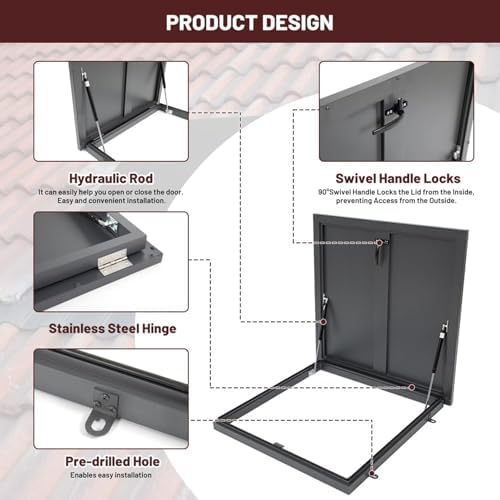 Heavy-Duty Roof Hatch, Metal Emergency Access Door for Home & Industry, Weatherproof Attic Cover, Secure Basement Vent Lid - 90x90cm (35.4x35.4in)