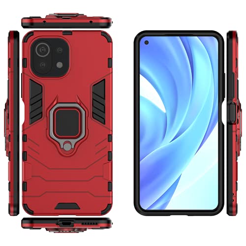 QiongNi Case for Xiaomi Mi 11 Lite Case Cover,Case for Xiaomi Mi 11 Lite 5G Case Cover,Magnetic Car Mount Bracket Shell Case for Xiaomi Mi 11 Lite M2101K9AG Case Red