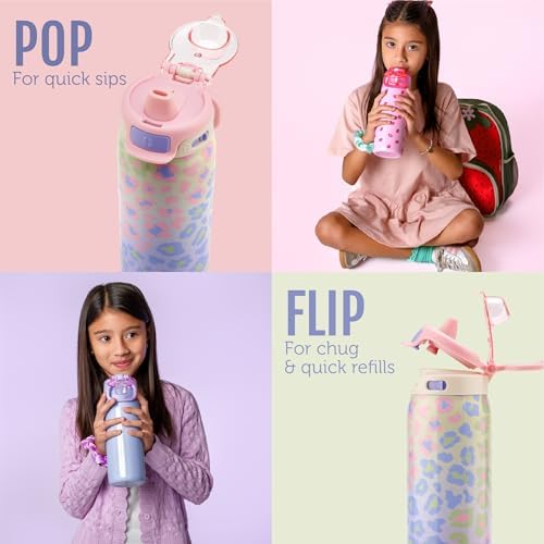 Ello Kids Pop & Fill 18oz Stainless Water Bottle, Sip or Chug, Cheetah - 4