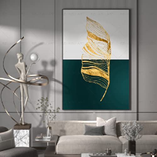 Affiches et gravures abstrait vert avec impression plume dorée - 4