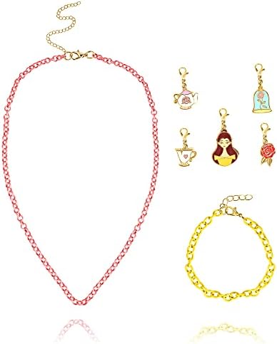 Disney Princess Girls Necklace, Bracelet, and Charms Set – Ariel, Belle, and Cinderella Princess Charms with Bracelet and Necklace Princess Jewelry for Girls