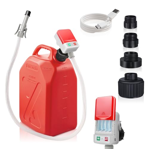 HiNADA Bomba de transferência de combustível com parada automática – USB tipo C ou energia da bateria, portátil de 3,2 GPM com mangueira extra longa de 138 cm, 4 adaptadores de lata e proteção contra