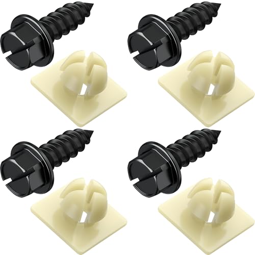 PRIME AVE Black Oxide Stainless Steel License Plate Screws w/Nylon Inserts for Securing Front & Rear License Plates, Frames & Covers – License Plate Fasteners Fit Most Domestic Vehicles (Set of 4)