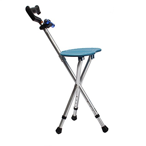 Heavy Duty Walking Cane With Folding Seat 440 Lbs (Blue) #TOP1