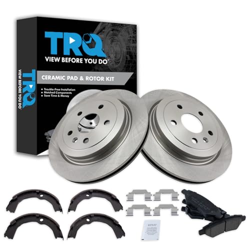 Image of TRQ Rear Brake Pad and Rotor Set Ceramic Parking Shoe Compatible with 2008-2014 Cadillac CTS