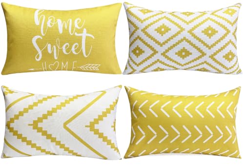 Decorative Throw Pillow Covers 12x20 Inch Yellow Pillow Covers for Couch Sofa Living Room Bedroom car,Farmhouse Outdoor Throw Pillow Cover,Modern Geometric Linen Square Throw Pillow Case Set of 4