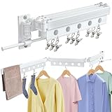 ZOFGENOW Clothes Drying Rack Wall Mounted, Retractable Space-Saving Foldable Laundry Drying Rack for Indoor & Outdoor Use - Laundry Rooms, Bathroom & Balconies,Includes 10 Clothespins(White)