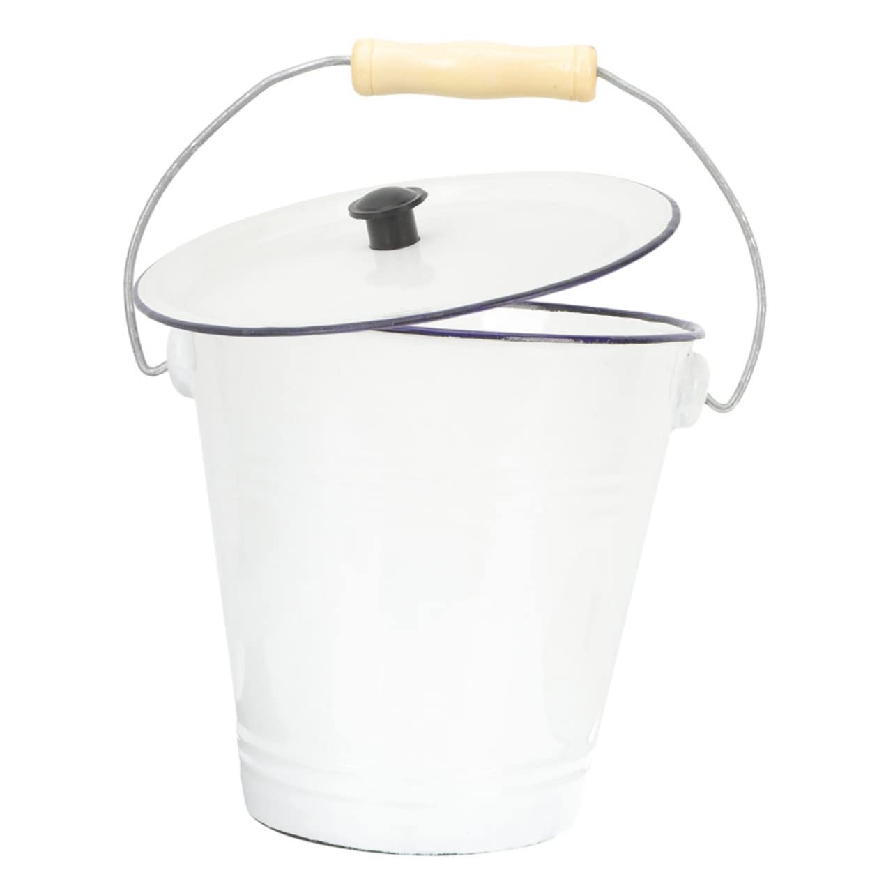 Luxshiny White Enamel Bucket Rustic Utensil Pail Metal Water Drinks Tub Wine Ice Bucket Summer Beach Bucket Enamel Chamber Pot Compost Bin with Lid for Plant 7L