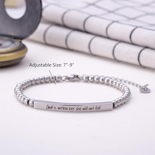 Christian Faith Gift for Women with Inspirational Bible Verse - God is Within Her, Uplifting Religious Adjustable Steel Beaded Bracelet, Faith-Based Gift for Her, Women's Baptism Jewelry3