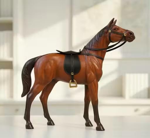 Brown Horse Figurine with Bridle, Realistic Equestrian Collectible Toy Statue-image-26