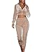 Chándal Mujer 2 Piezas Ropa Deportiva de Terciopelo Chaqueta Corta de Manga Larga Sudadera sin Capucha Pantalones Largos de Cintura Alta Otoño Invierno Yoga Gimnasio Jogging Fitness (Beige, S)
