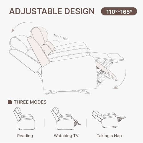 KISLOT Leather Recliner Chair Manual Sofa Rocker for Adults with Overstuffed Arm for Living Room Bedroom Home Theater Seating