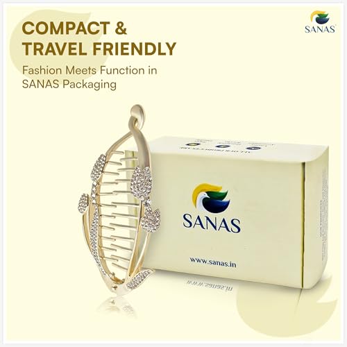 Image of Sanas (1Pcs) Banana Clips For Hair Accessories For Woman Clutchers For Hair Clips For Woman Statement Accessory Fishtail Banana Clip Fancy Lightweight Clutcher For Women Stylish (1Pcs)(Golden-Crystal)