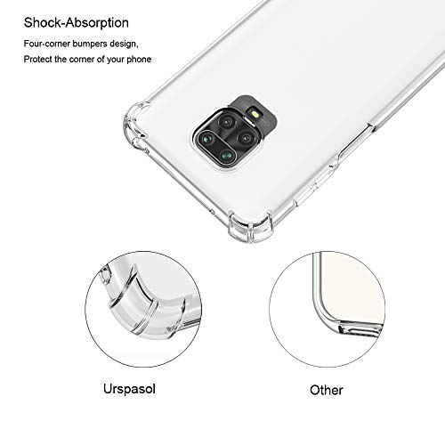 Urspasol For Xiaomi Redmi Note 9 Case With Tempered Glass Screen Protector Crystal Clear Ultra Slim Lightweight Phone Cover Shock-Absorption Bumper Transparent Shockproof #TOP2