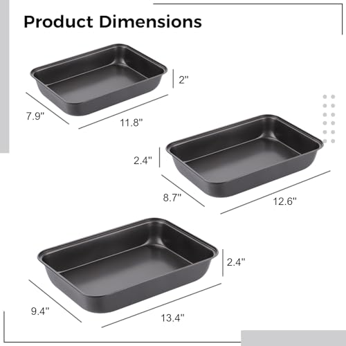 3 PCS Non-Stick Oven Baking Trays, Carbon Steel Roasting Trays, 3-Sized Deep Baking Pan Set, Stackable Home Kitchen Baking Pans, Non- Stick Bakeware Set for Meat, Bread, Cookies - Image 5