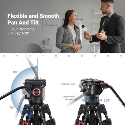 Image of NEEWER 74 Inch Pro Video Tripod with Fluid Head, QR Plate Compatible with DJI RS Gimbals Manfrotto, Durable Camera Tripod with Telescopic Handle Scaled Base for DSLR, Max. Load 17.6 lb /8 kg, TP74