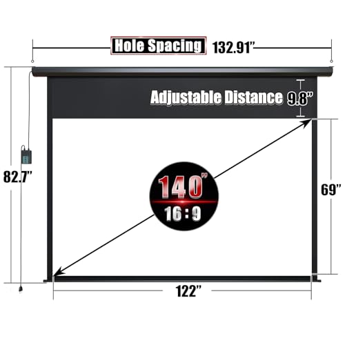 Image of Aoxun 140 Inch Pull Down Projector Screen, HD 4K 16:9 Motorized Retractable Projector Screen for Indoor and Outdoor with Remote Control, Manual Projection Screen for Home Theater or Office, Black