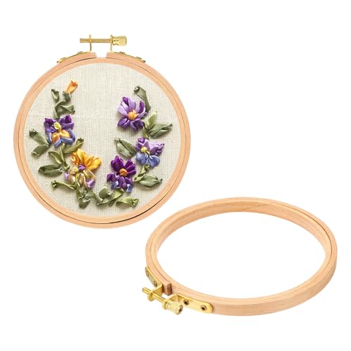 Image of PATIKIL 2 Pieces 5 Inch Embroidery Hoops Round Adjustable Beach Wood Circle Cross Stitch Hoop Ring Bulk for Embroidery Art Craft Handy Sewing Decoration