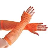 Western F.a.s.h.i.o.n Fishnet Long Fingerless Gloves, Mesh Net Material, Costume Accessory (Orange, One Size)