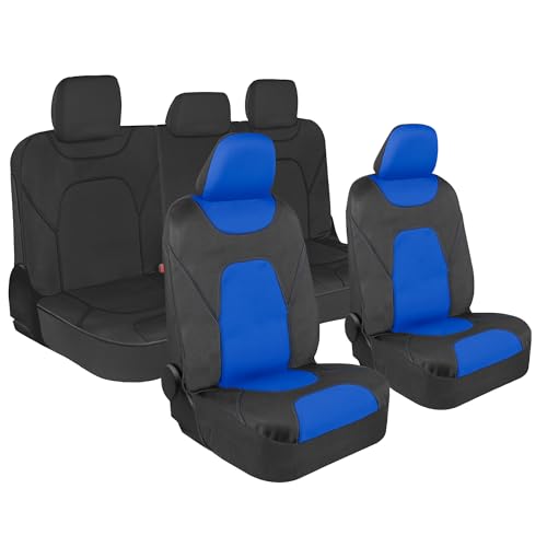 Image of Motor Trend AquaShield Waterproof Blue Front Seat, Black 60 /40 Split Bench Rear Seat Covers - Neoprene Front Car Seats Cover, SUV Seat Covers Protector - Interior Cover for Auto, Trucks, & Dog Owners