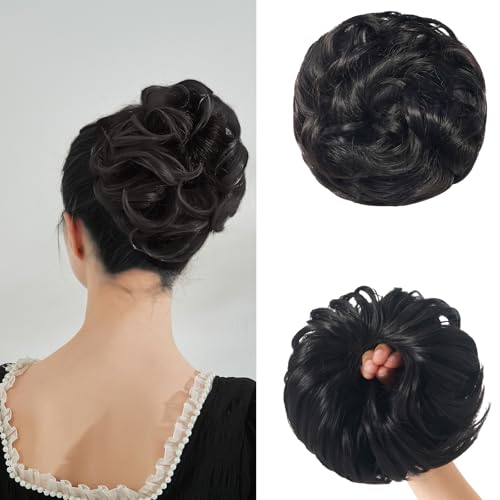 BwelsZJ Large Messy Bun Hair Piece Curly Synthetic Extensions Scrunchies Fake Chignon Updo Hairpieces for Women Darkest Brown