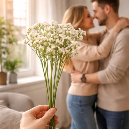 Image of CraftVatika Baby's Breath Artificial Flower Bunch White Gypsophila with Flexible Stems | Realistic Fake Flowers for Vase Decoration | Living Room Table Decor | Wedding Anniversary Party Gift