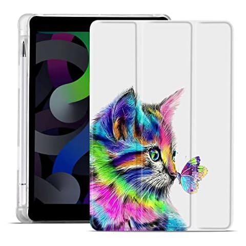 MAYCARI Cute Cat 9th Generation ipad Shockproof Protective Case Cover for Girls(10.2 inch,2021/2020/2019 Model, 9th / 8th / 7th Generation), Cat Case with Pencil Holder for Kids Cover
