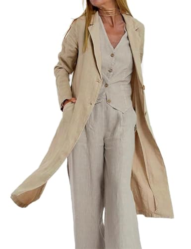 IDEALSANXUN Womens Long Linen Blazer Jackets Casual Lightweight Trench Coat4