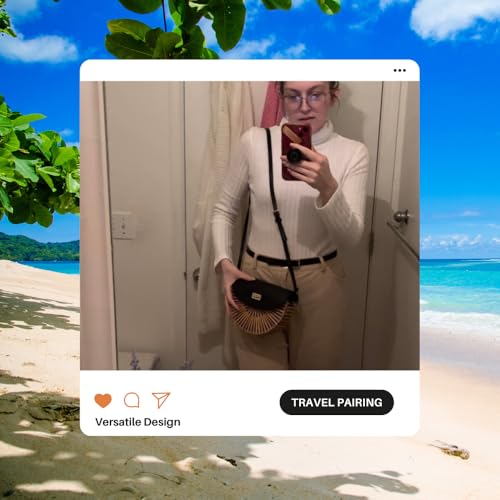 Image of Handwoven Bamboo Bag Summer Straw Purse Crossbody Bags for Women Natural Handmade Beach Bamboo Purse with Leather Strap