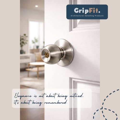 Image of GripFit Cylindrical Door Lock | 60mm | Stainless Steel Finish | with Key | for Bedroom, Bathroom & Office Door
