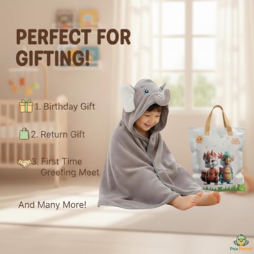Image of Ultra-Soft Baby Hooded Towel - 100% Cotton Wrap Your Little one in Softness and Joy, Hypoallergenic & Super Absorbent Bath Wrap for Newborns & Toddlers | Cute Animal Design,(0-5Years) (Grey Elephant)