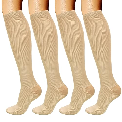 DRESHOW 4 Pares Calcetines de Compresión para Mujeres y Hombres Circulatorio Mejor Soporte para Atletismo, Running, Ciclismo, Viajar
