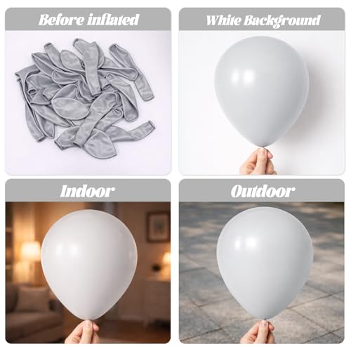 Image of Voircoloria 130pcs Gray Balloons Different Sizes 18 inch 12 inch 10 inch 5 inch Pastel Gray Balloons for Boys Girls Birthday Baby Shower Gender Reveal Wedding Decorations