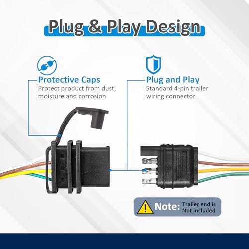 Image of Wsays 4-Pin Plug & Play Trailer Wiring Harness Compatible with Jeep Wrangler JK 2007-2018 (Excluding Fit Right Hand Drive, Limited Edition and Wrangler JL 2018) Connect Tail Brake Signal Turn Light