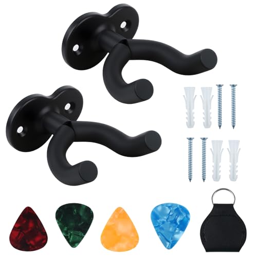QUIIEOSKIA 2 Pcs Guitar Wall Hangers Guitar Hanger Wall Mounts Metal Guitar Hooks for Walls with Protective Sponge for Acoustic Bass Classical Ukulele Electric Guitars Mounts Stands Holders